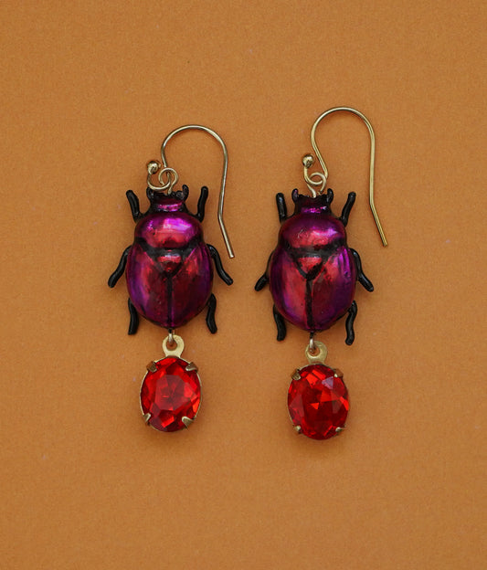 Scarab Earrings (Magenta/Red)