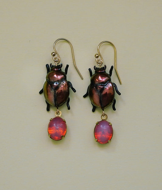 Scarab Earrings (Orange/Red)