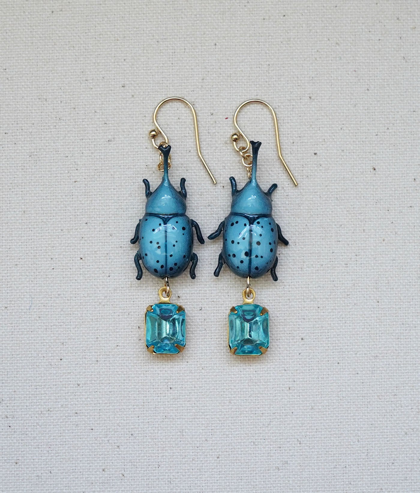 Rhinoceros Beetle Earrings (Aquamarine)