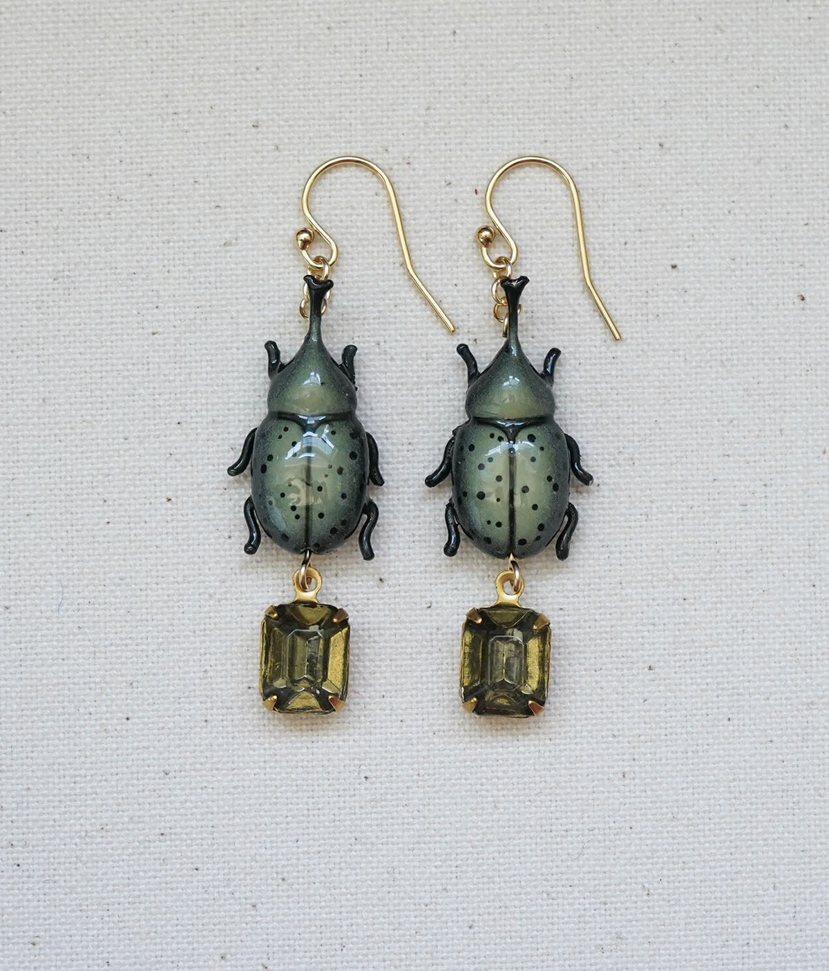 Rhinoceros Beetle Earrings (Olive)