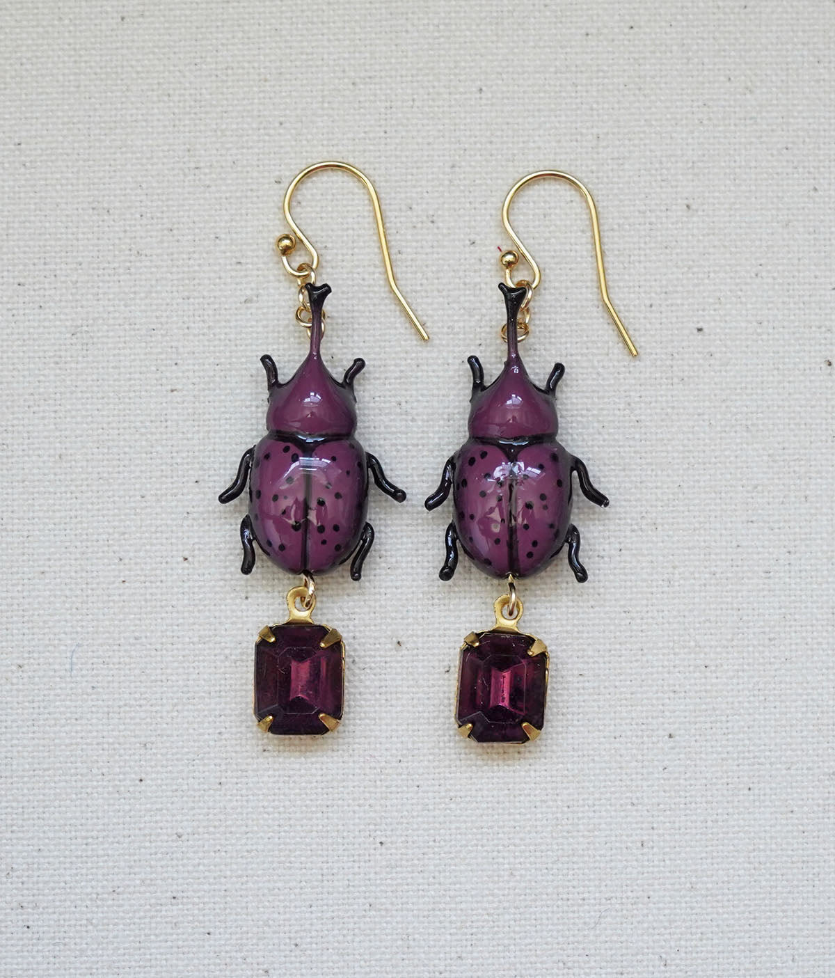 Rhinoceros Beetle Earrings (Grape)