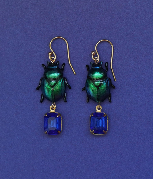 Scarab Earrings (Blue/Green)