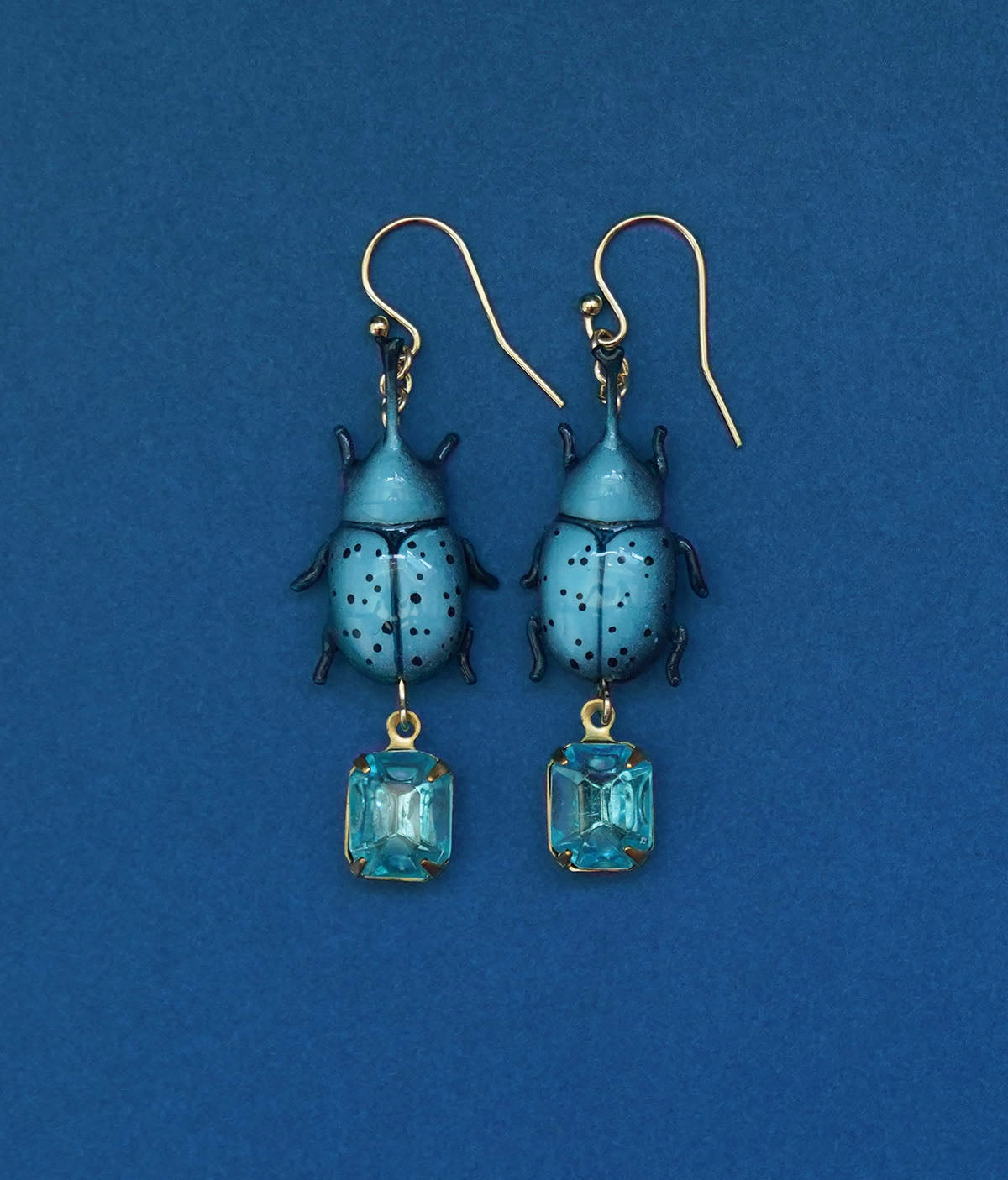 Rhinoceros Beetle Earrings (Aquamarine)