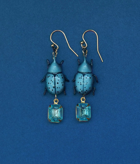 Rhinoceros Beetle Earrings (Aquamarine)