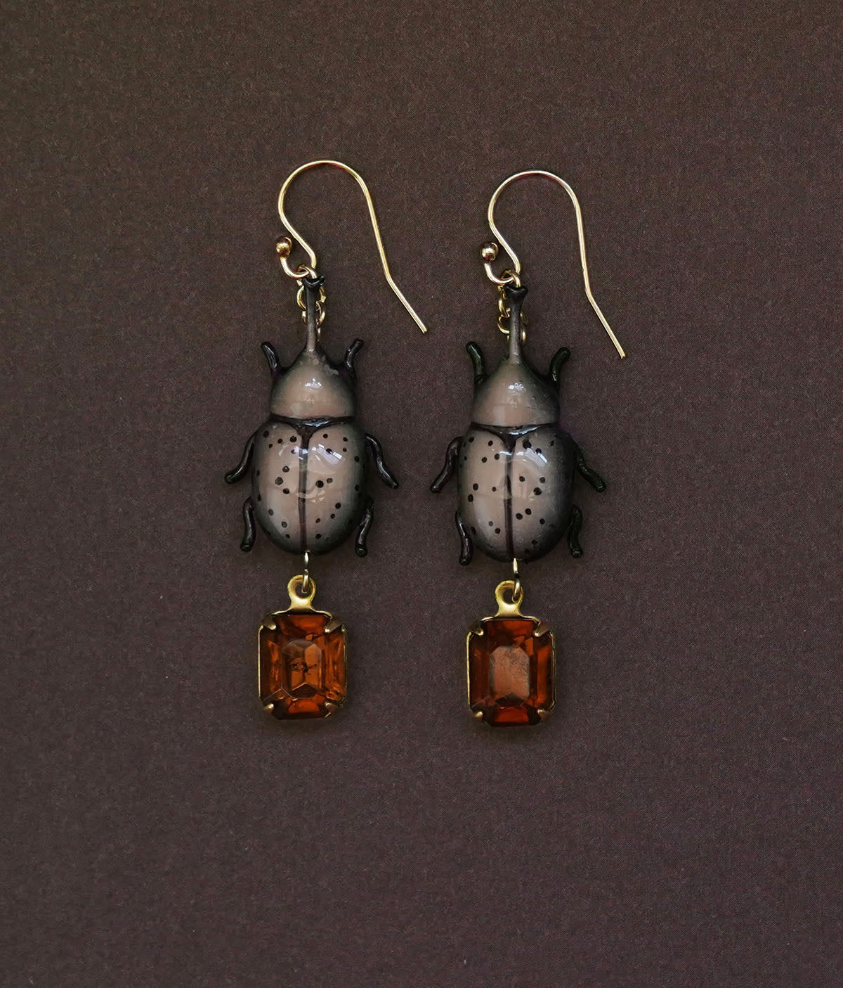 Rhinoceros Beetle Earrings (Coffee)