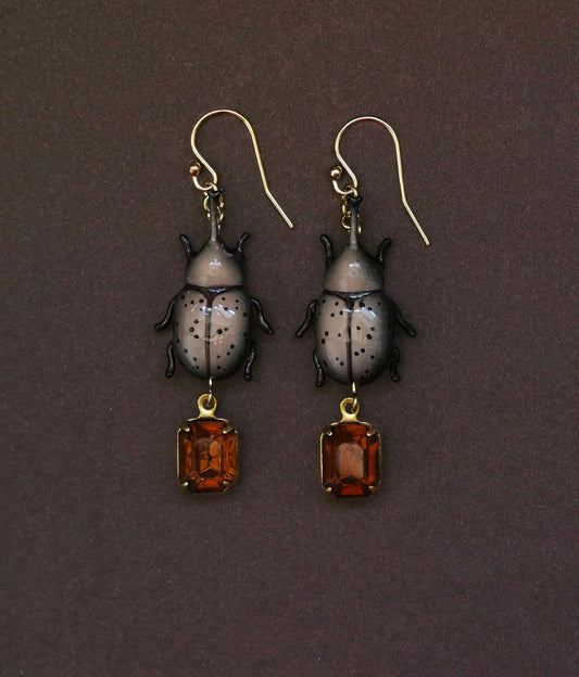 Rhinoceros Beetle Earrings (Coffee)