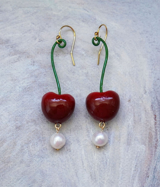 Cherry Earrings (Pearl)