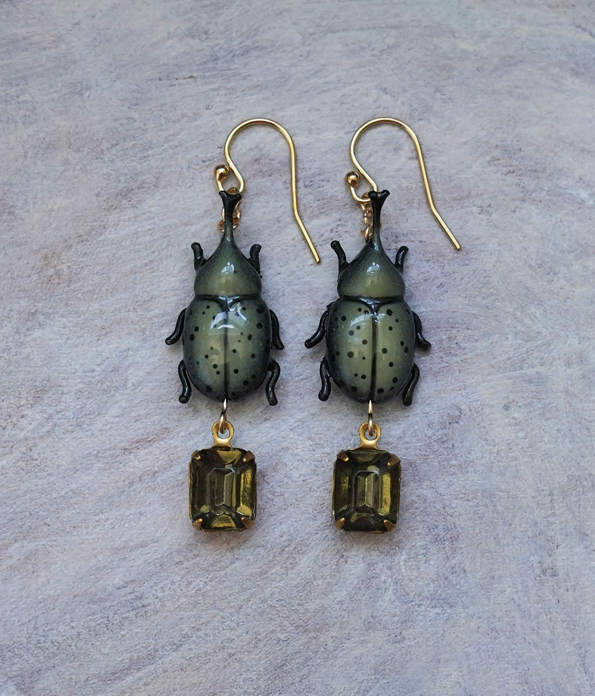 Rhinoceros Beetle Earrings (Olive)