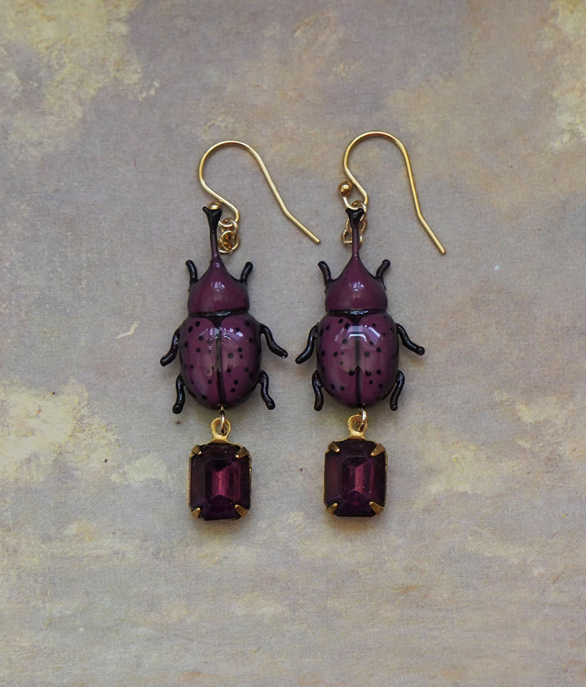 Rhinoceros Beetle Earrings (Grape)