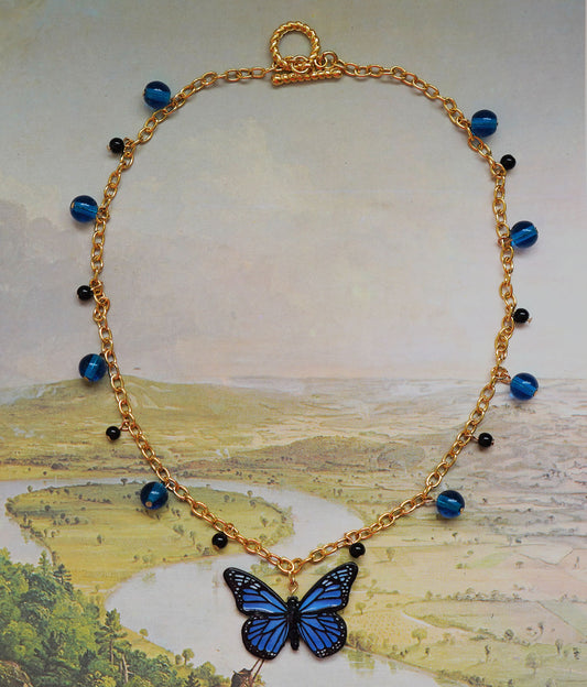 Monarch Butterfly Necklace (Blue)