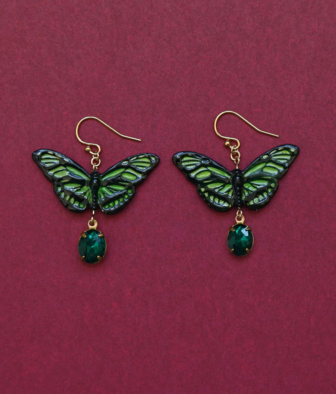 Long Wing Green Butterfly Earrings