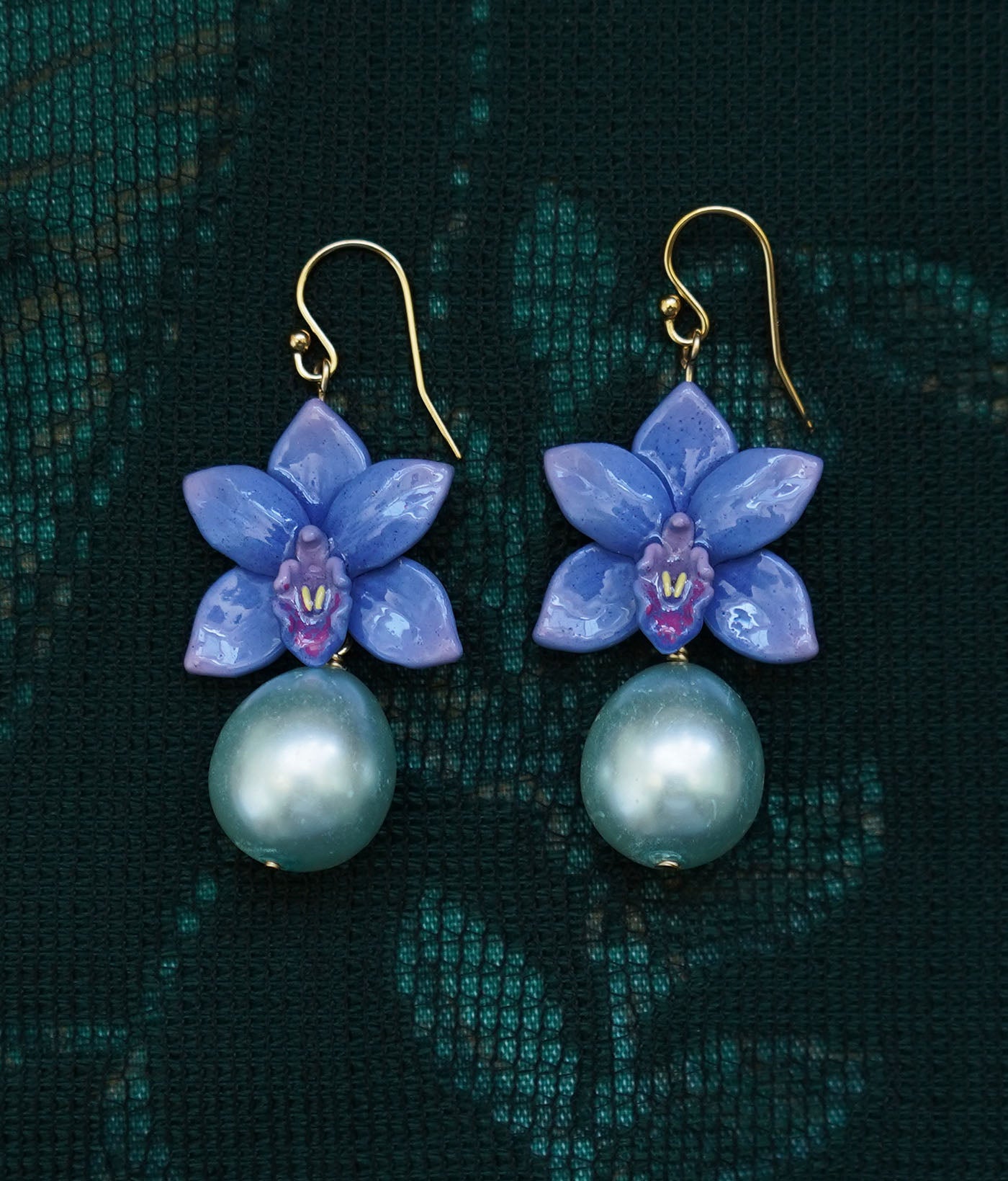 Cymbidium Orchid Earrings (Blue)