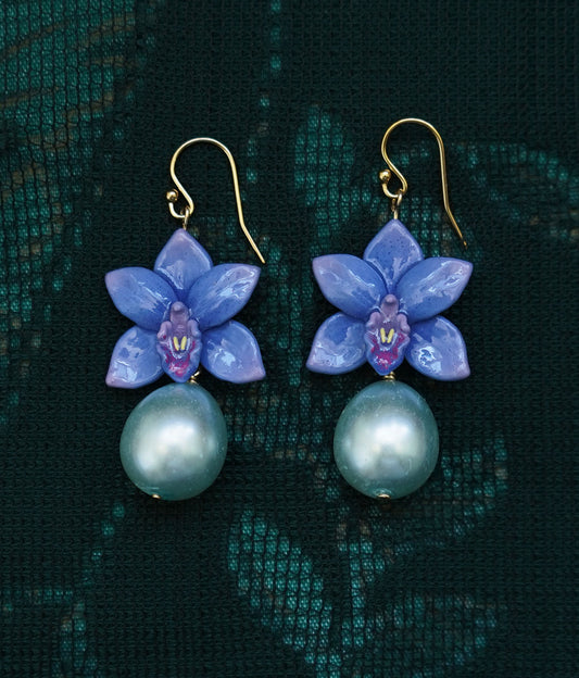 Cymbidium Orchid Earrings (Blue)