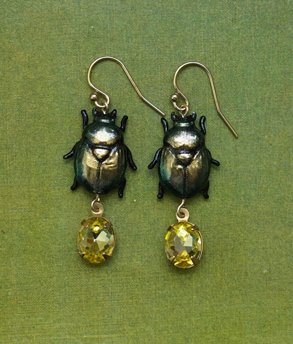 Scarab Earrings (Green/Yellow)