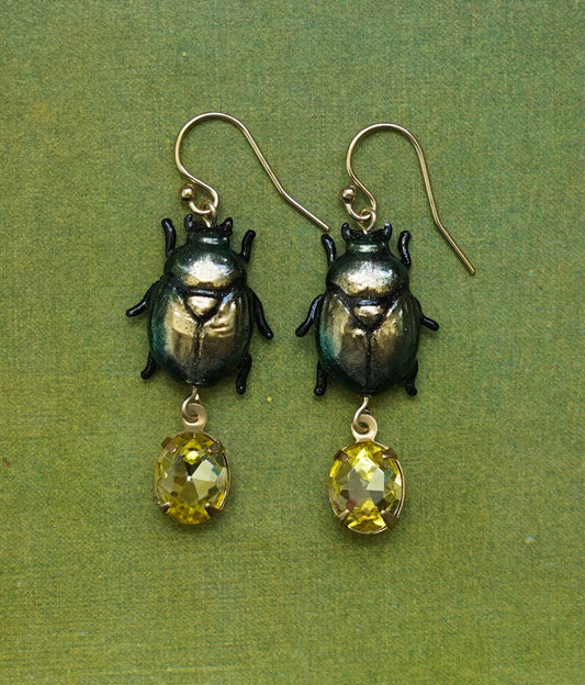 Scarab Earrings (Green/Yellow)