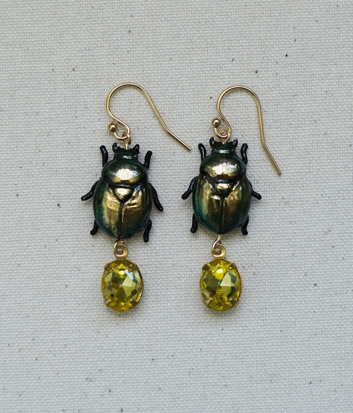 Scarab Earrings (Green/Yellow)