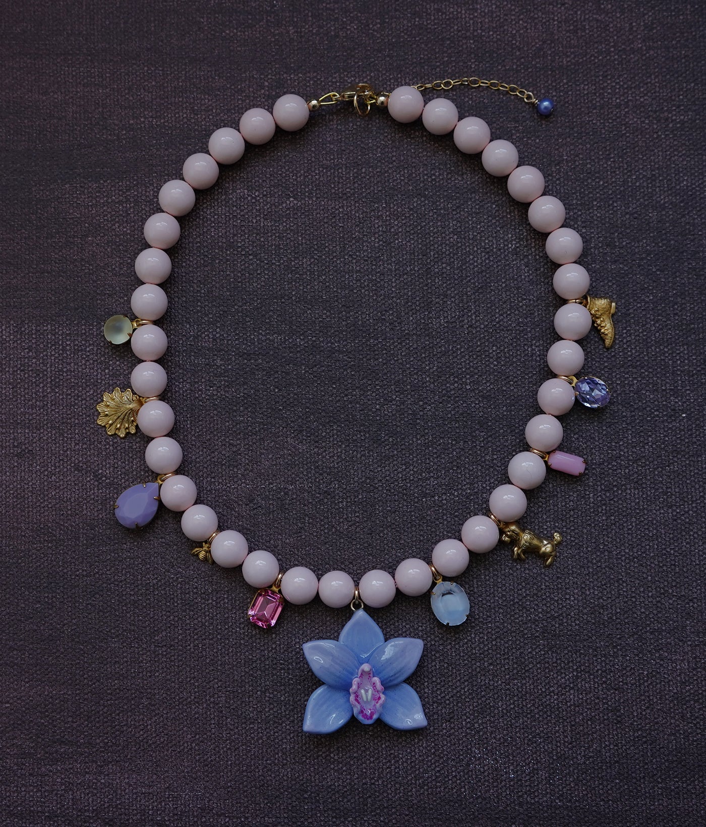 Cymbidium Orchid Charm Necklace (Periwinkle)