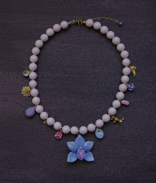 Cymbidium Orchid Charm Necklace (Periwinkle)